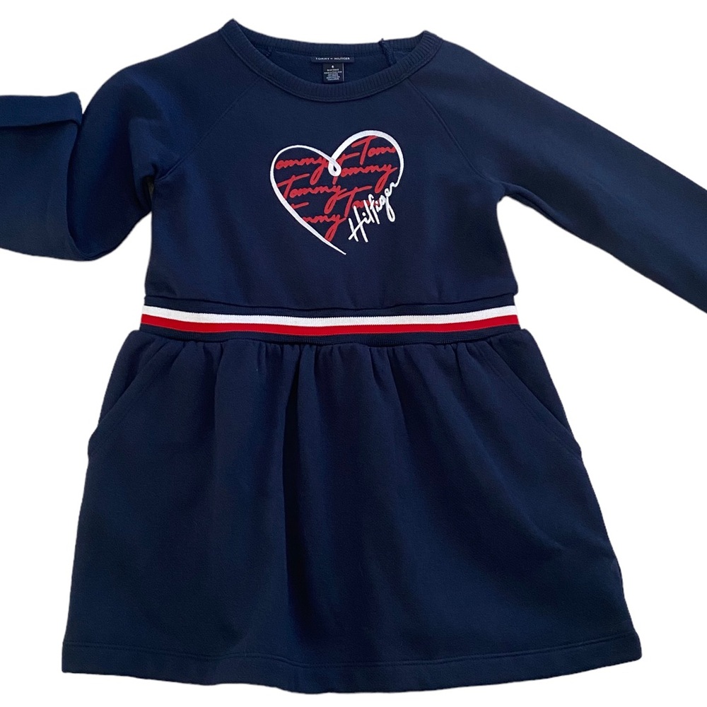 TOMMY HILFIGER Little Girl’s Navy Long Sleeve Sweatshirt Dress. Size: 6